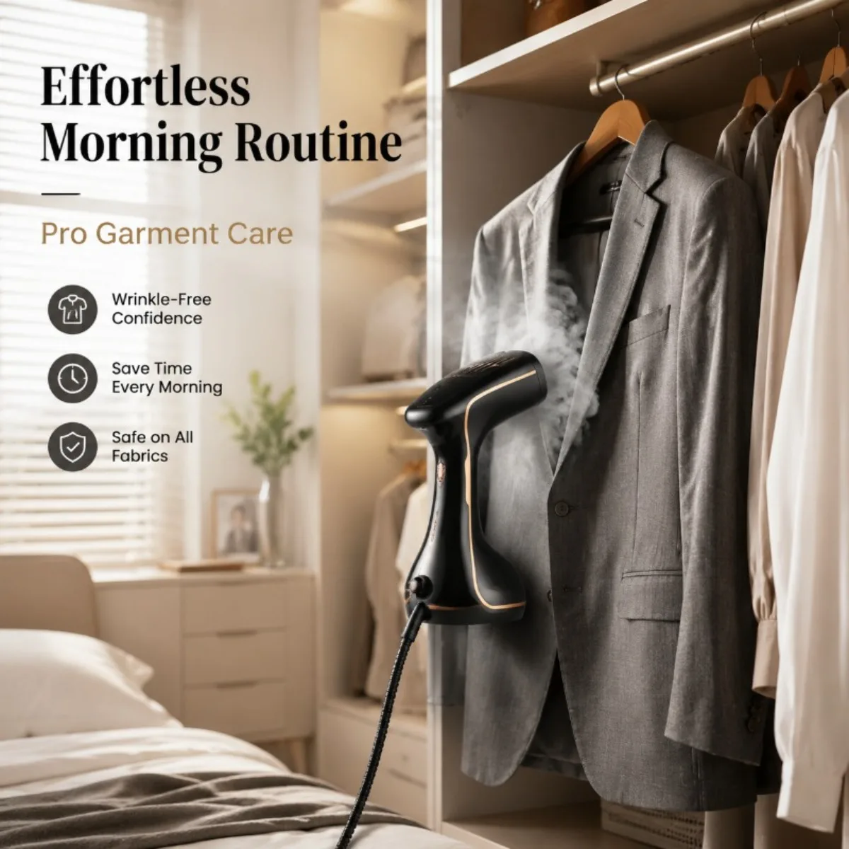 1500W Handheld Garment Steamer for Clothes, 3 Steam Levels, 320ml Water Tank, Strong Penetrating Steam, 20s Fast Heat-up