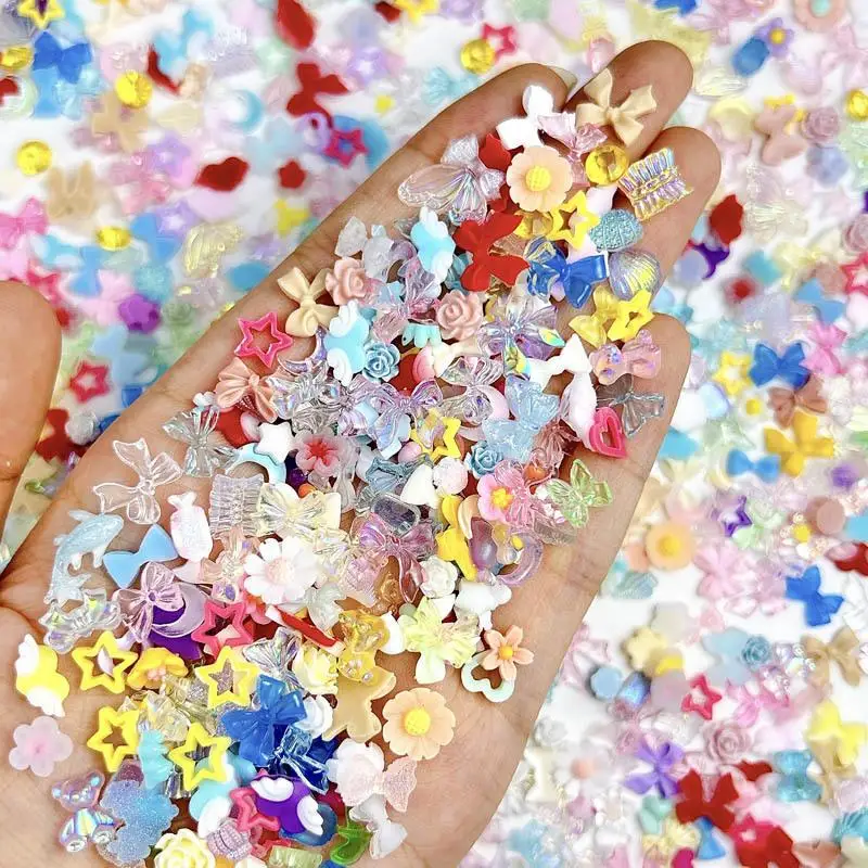 Multiple Styles Bows Flowers Mixed Nail Art Charms Transparent Bears Hearts Moons Nail Decorations for DIY Press on Nails