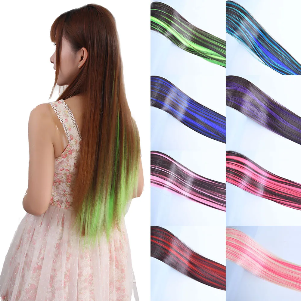 Zolin BrownHighlighted Piano Color One Piece 5Clips Clip In Hair Extension Synthetic Long Straight Hair Hairpieces For Woman