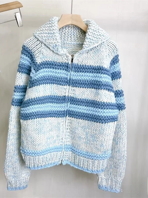 Suéter coreano Sle hecho a mano con aguja Thi, Color adient, Jaet, ligero, cálido, informal, holgado, ropa de abrigo de invierno