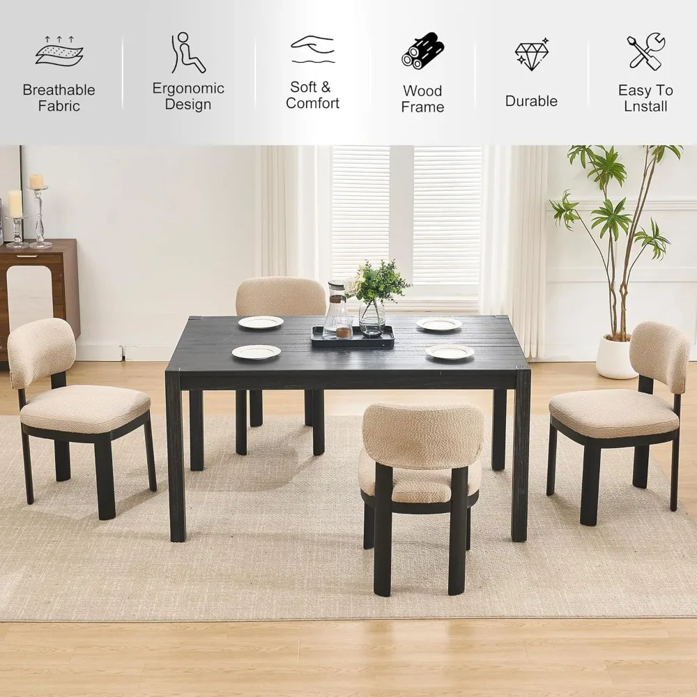 Набор из 2 обеденных стульев, кухонный стул с обивкой Тедди, изогнутой спинкой и ножками из массива дерева, боковые стулья для фермерского дома