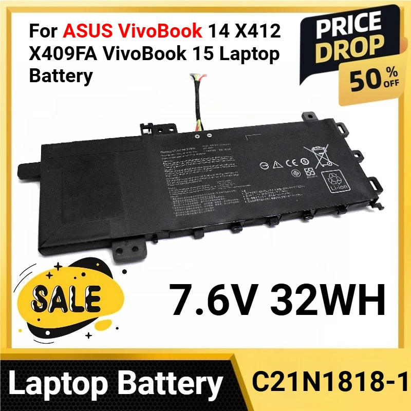 

C21N1818-1 7.6V 32WH For ASUS VivoBook 14 X412 X409FA VivoBook 15 Laptop Battery for M509DA X509UA F509FA A409UA series