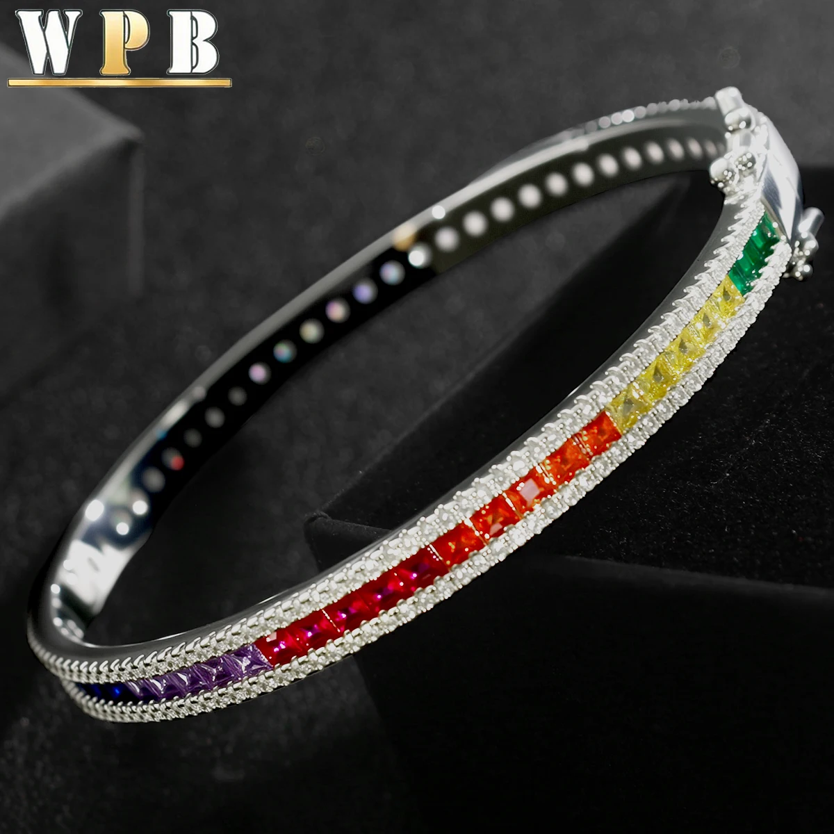 WPB – Bracelet en Zircon coloré de Style luxueux pour femmes, fermoir Push-Pull plaqué platine, élégant pour usage quotidien/données/affaires léger