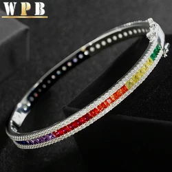 WPB Luxury Style Colorful Zircon Bracelet for Women Platinum-Plated Push-Pull Clasp Stylish for Daily/Dates/Light Business Wear