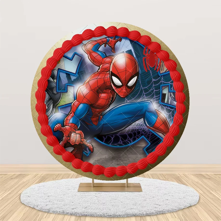 Red Superhero Spider Man Iron Man Circular Background Set Children\'s Birthday Party Circular Banner Decoration Photography