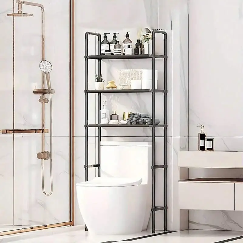 Bathroom Toilet Storage Rack Multi Layer Metal Shelf with Toilet Paper Holder for Balcony Washing Machine Organizer