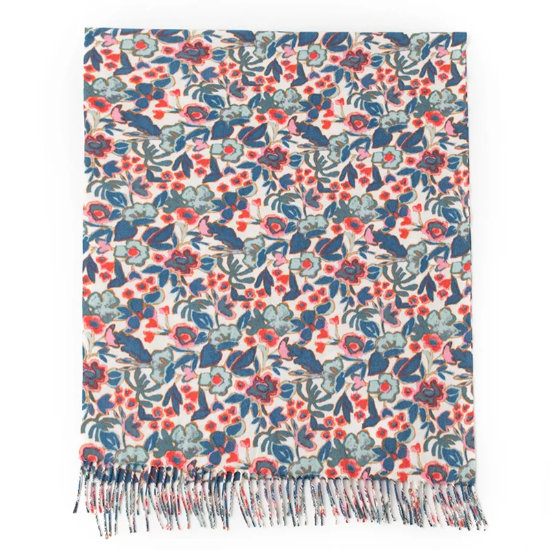 

New Fake Cashmere Floral Print Scarf Women, Soft Shawl Wrap, Winter Warm Hijab Hair Wrap, Fashionable Versatile Neck Scarf