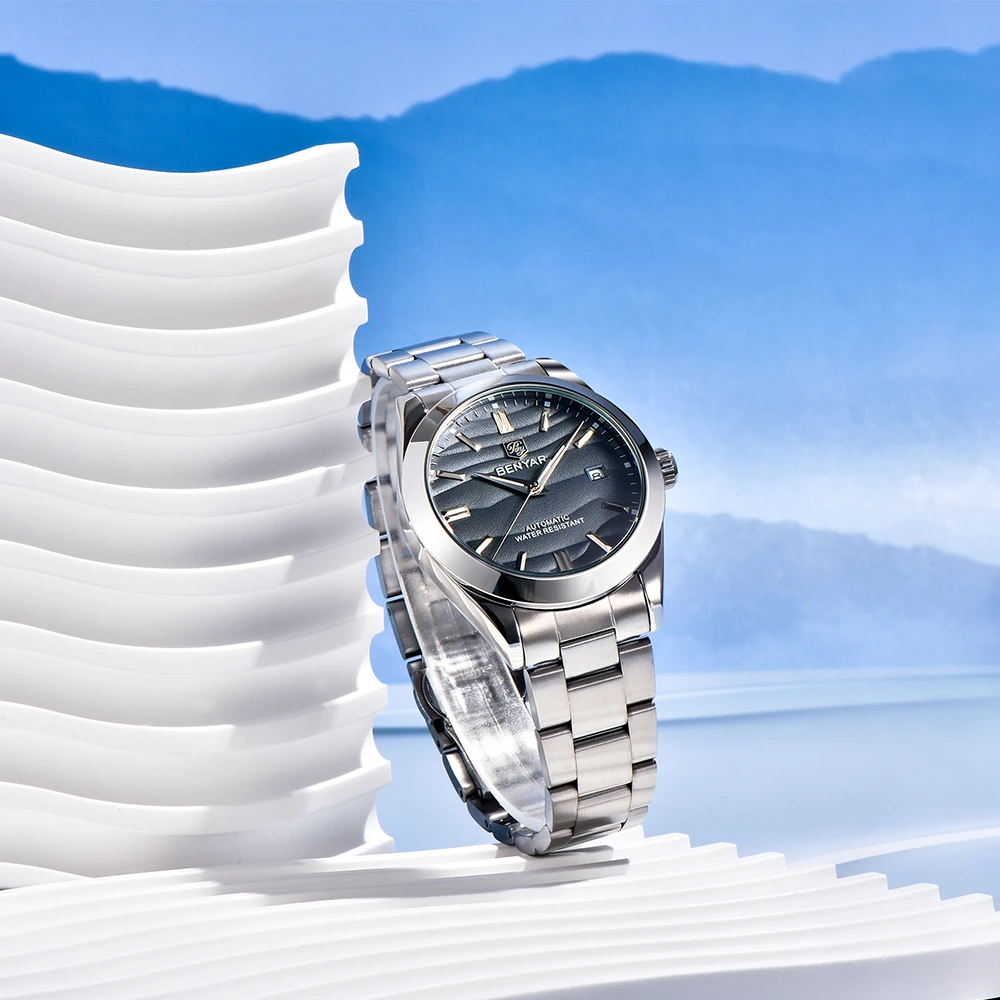 BENYAR 2024 الرمال ضياء 40 مللي متر رائجة البيع ساعات آلية 316L الفولاذ المقاوم للصدأ بسيط 5Bar مقاوم للماء ساعة اليد التلقائية للرجال  #3