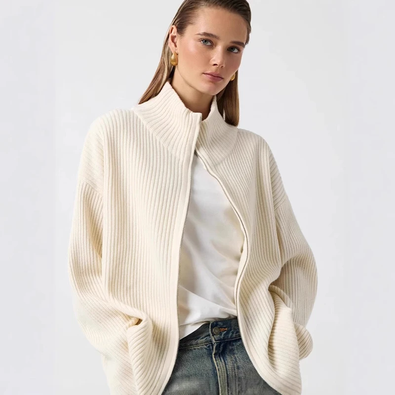 

Tornova Long Sleeve Sweater Coat Women's Turtleneck Zipper Cardigan Sweater Casual Slim Knitted Coat Top Autumn Winter Warm