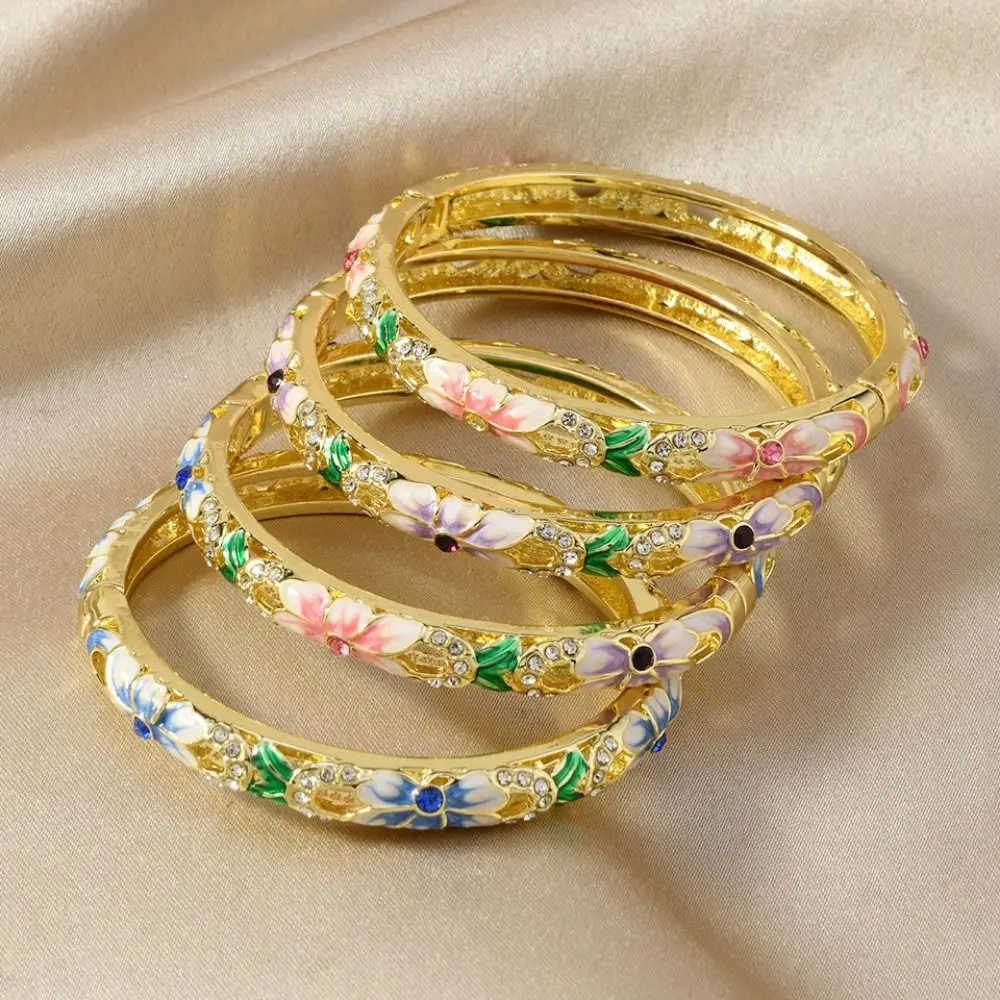 Enamel Chinese Cloisonne Bracelet Traditional Chinese Hollow Out Flower Bangle Classic Ethnic Women's Hand Bracelet Girls