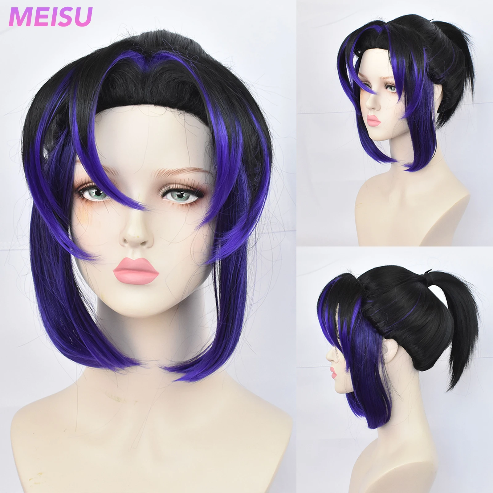 

MEISU 16 Inch ‌Kochou Shinobu Wig Synthetic Fiber Layered Hair Heat-Resistant Natural Smooth Cosplay Party Selfie For Women