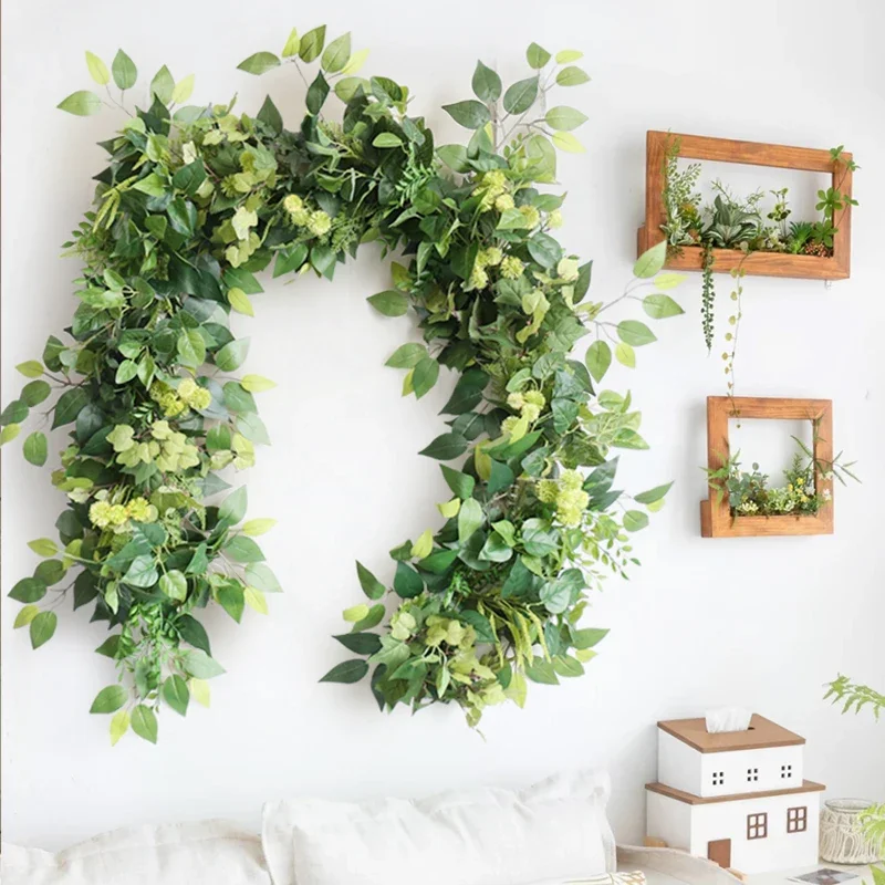 

Simulation plant vine pipe window blocking green plant false leaf decoration floral wall hanging hanging rattan wall decoration