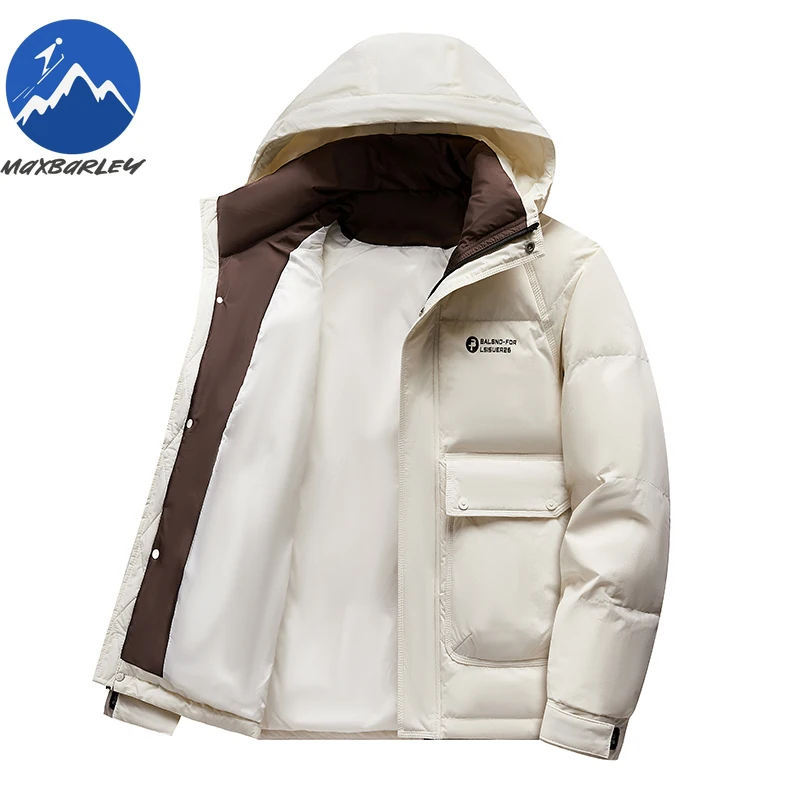 Maxbarley في الهواء الطلق الدافئة أسفل سترة الرجال الشتاء 2026 العلامة التجارية سميكة بطة أسفل معطف مبطّن جودة عالية رقيق يندبروف البخاخ سترات