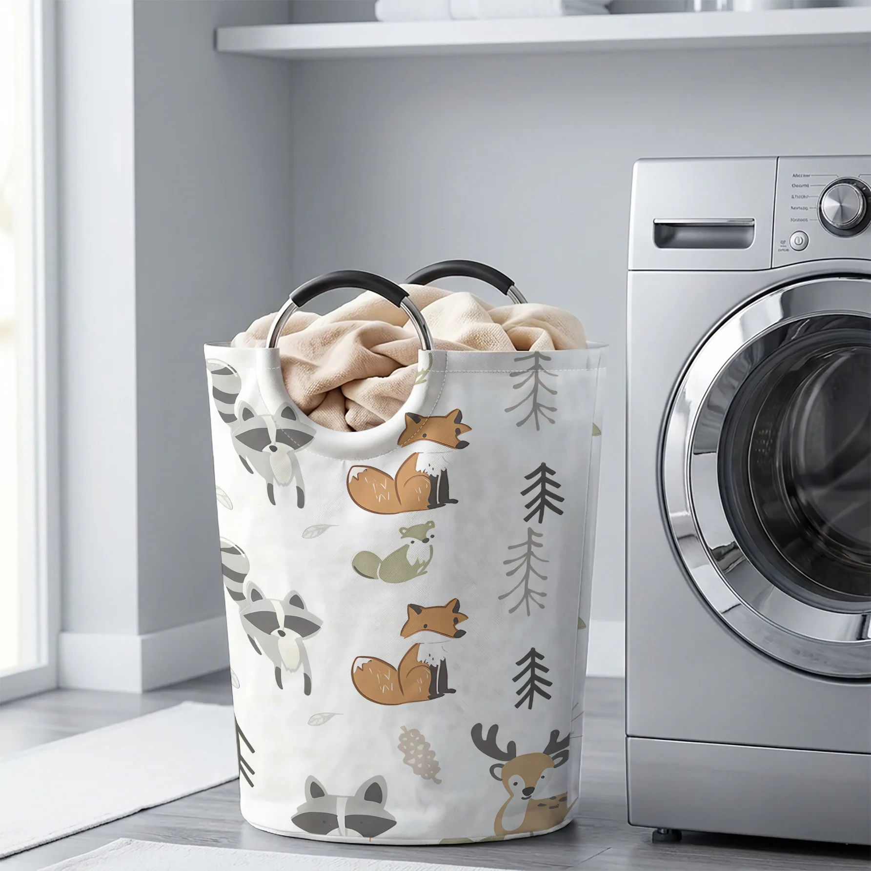 Forest Animals All‑Over Print Handheld Storage Basket, For Laundry, Bedroom & Home Sundries Storage