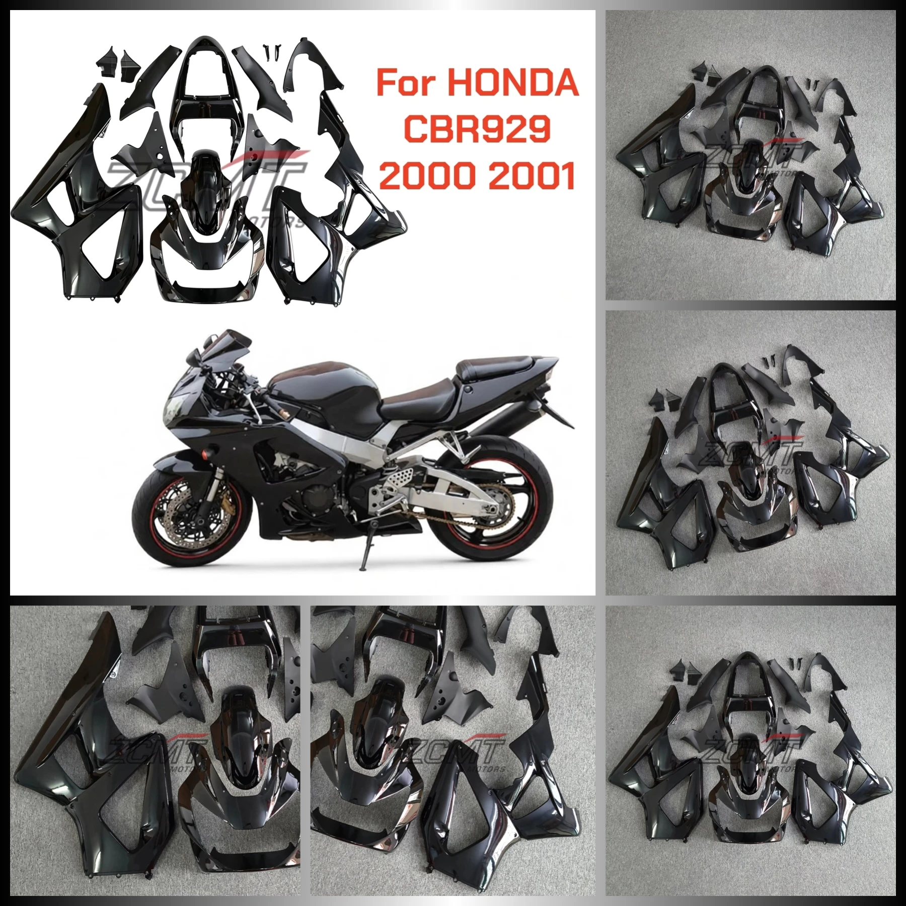 Racing Style ABS Plastic Panel Kit RR Glossy Black Motorcycle Bodywork Shell Set For Honda CBR929RR CBR 929 CBR900RR 2000 2001