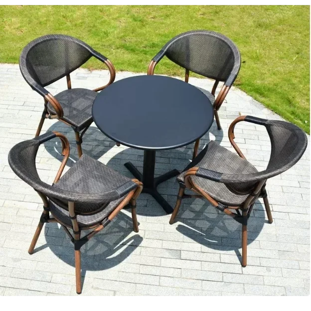 Outdoor tables and chairs mesh rattan chairs courtyard cafe bar milk tea shop balcony outside leisure waterproof bed and breakfa
