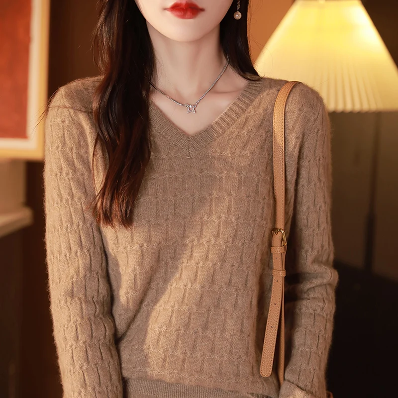 여성 기본 100% 메리노 울 패션 v 넥 솔리드 컬러 스웨터 풀오버 캐시미어 긴 소매 부드럽고 부드러운 따뜻한 의류 탑