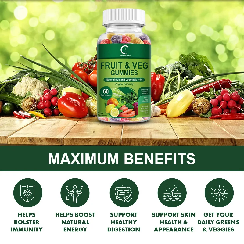 GPGP Greenpeople Natural Vegetable & Fruit Gummies Anti-Constipation Help Digestion Multiple Vitamins & Dietary Fiber Supplement