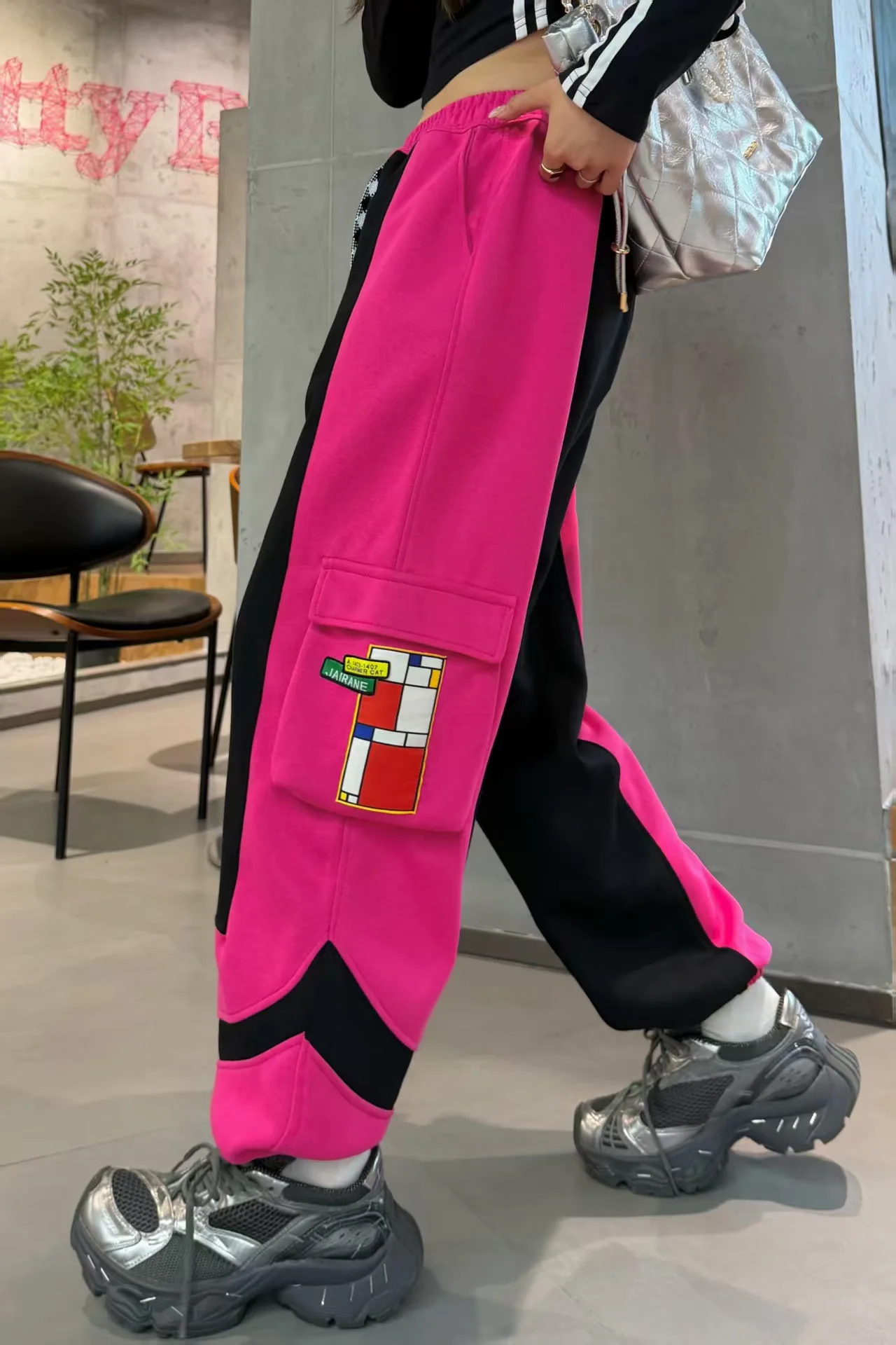 2026 Autumn Casual Patchwork Oversized Pants For Women Hip128cm High Waist Pocket Sweatpants Japanese Korean Fashion Trousers