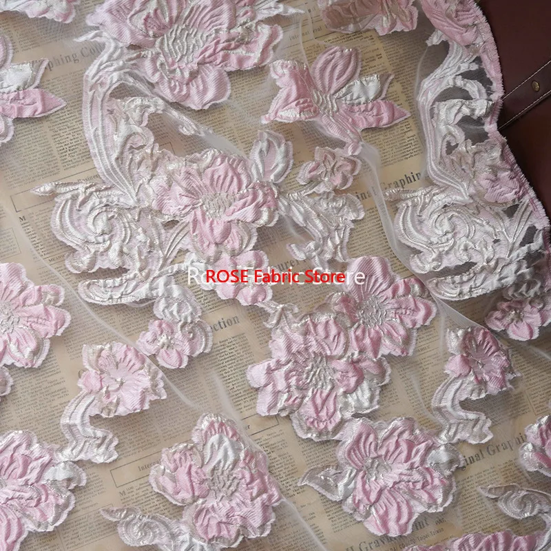 1 metro Retro en relieve flor grande hilo teñido Jacquard tela Primavera Verano vestido de burbuja Diy tela de costura