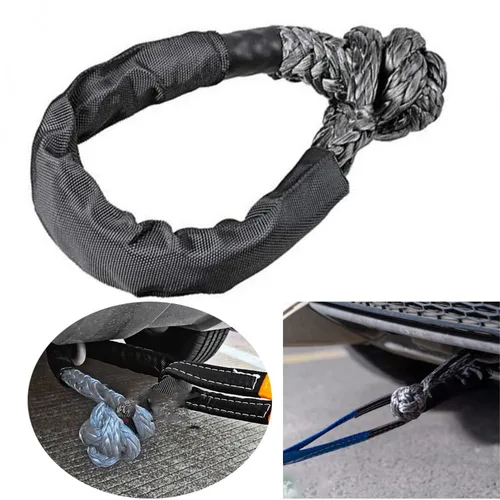 Grillete suave sintético de 55000 libras con anillo de recuperación, juego de cuerdas de correa de remolque de alta resistencia para protección de recuperación de vehículos todoterreno