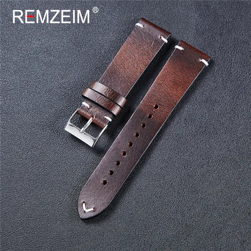 Handmade Retro Oil Wax Genuine Leather Watchbands Quick Release Calfskin Watch Strap 18mm 20mm 22mm Watch Accessories