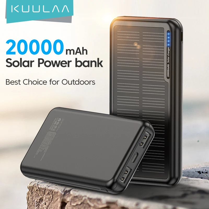 

KUULAA 20000mAh Solar Power Bank Fast Charging External Battery Outdoor Portable Phone Charger For Xiaomi iPhone 14 13 12 11 Pro