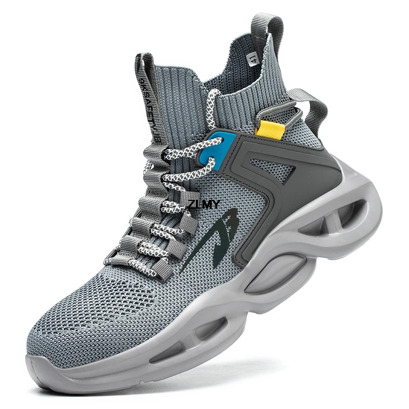 

New Breathable Safety Shoes Men Steel Toe Sneakers Puncture Proof Light Work Safety Boots Man High Top Anti-stab Security Boots