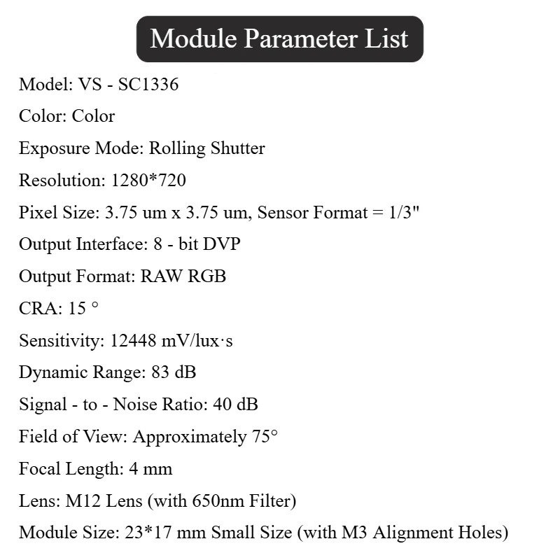 SC1336 720P 1/3 Inch Color Roller Shutter DVP Camera Module Provides FPGA Drive Engineering
