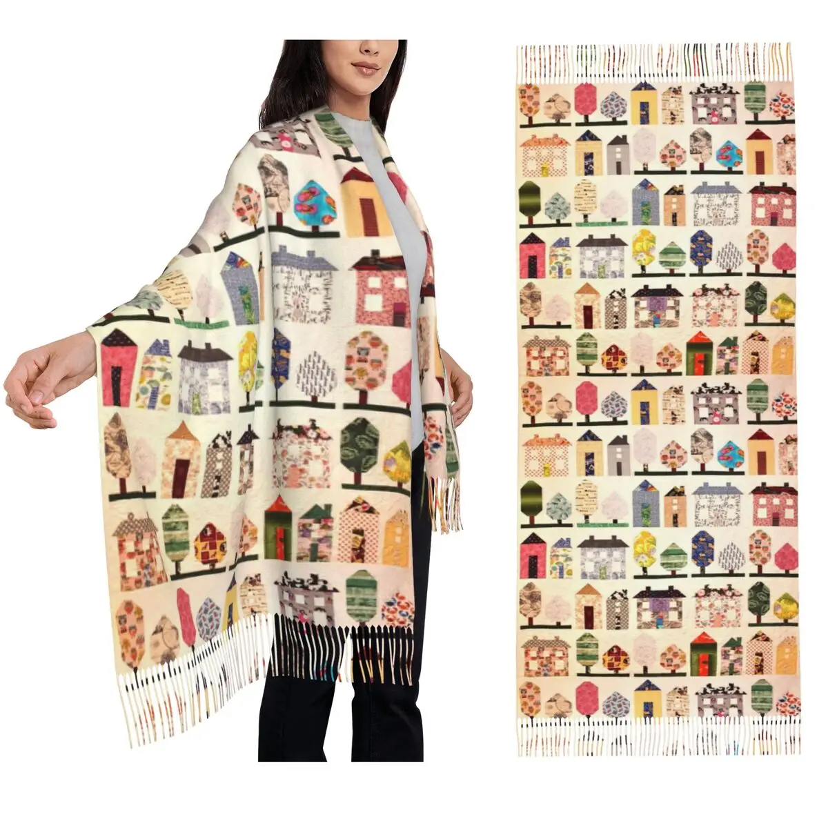 

Соседство, стеганый шарф, шарфы с кисточками, женские мягкие теплые шали и накидки, длинная осенне-зимняя шаль