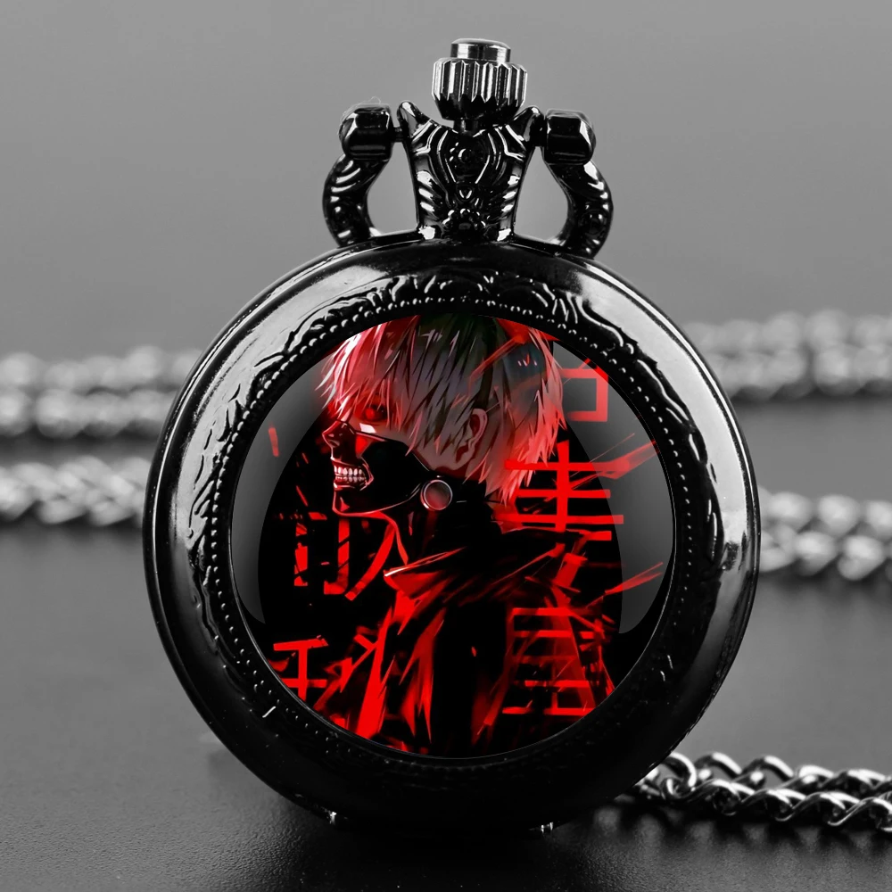 Japanese Anime Glass Dome Design Arabic Numerals Quartz Pocket Watch Necklace Pendant Clock Chain Men Women Gifts