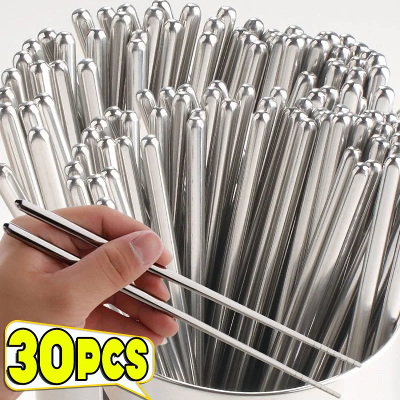 Stainless Steel Chopsticks Household Round Metal Chop Sticks Japanese Sushi Food Stick Kitchen Tableware Cutlery Sets