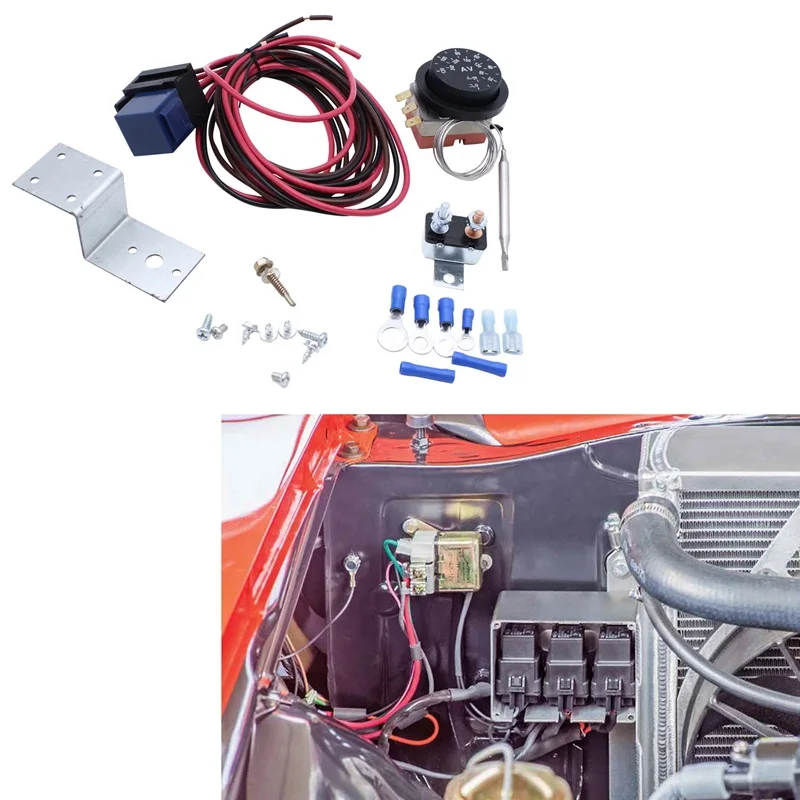 40A Auto Adjustable Electric 12V Radiator Fan Thermostat Control Relay Wire Kit For Car Truck