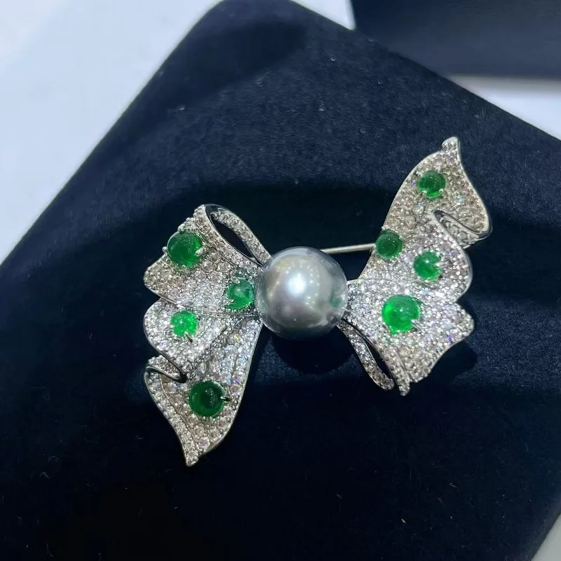 

SGARIT S925 Luxury Natural Tahiti Pearl Zircon Bow Brooch Delicate Shinying Bowknot Broche Decorativo for Women Clothing Corsage