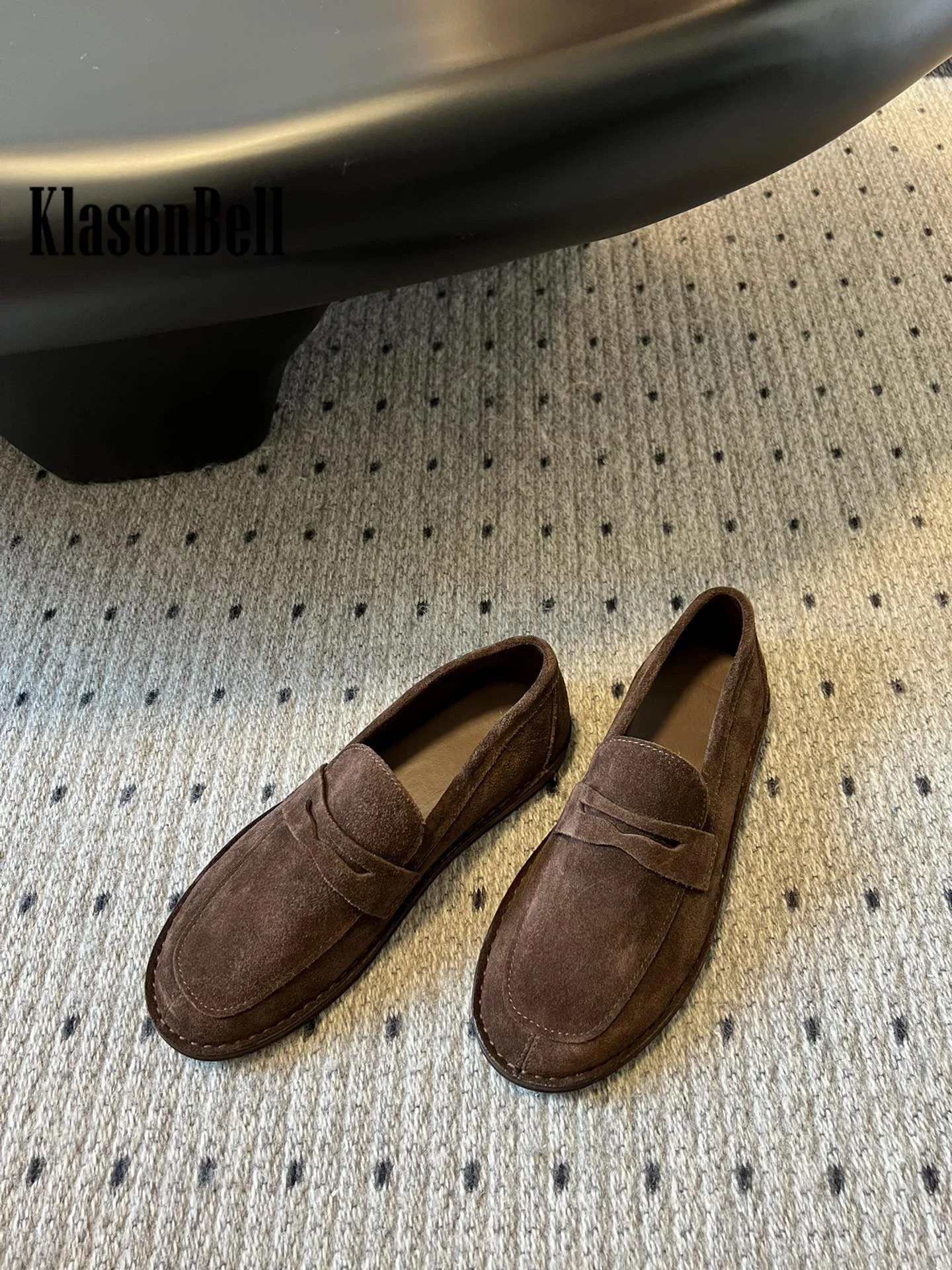 9.15 KlasonBell Women\'s Cow Suede Genuine Leather Shoes Retro Flat Sole Comfortable All-matches Loafers Shoes