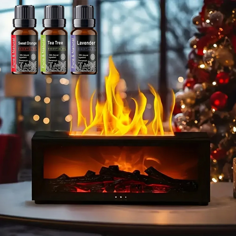 

Upgraded Fireplace Diffuser 7-Color LED Flame Effect, 300ml Large Capacity, Remote & Timer for Relaxing Aromatherapy in Home, B