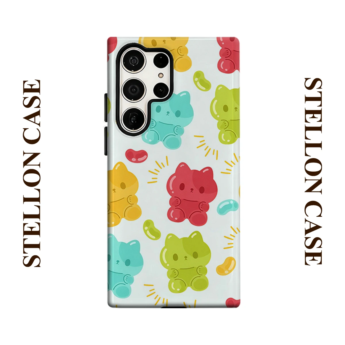Gummy Cat Phone Case For Samsung Galaxy S25 S24 S23 Ultra Plus A35 A55 Glossy HD Hard Cover Film Shell