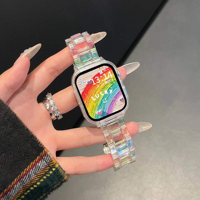 Transparent Laser Strap for Apple Watch Band 44mm 40 45 41 38 42 46mm Bracelet iWatch Series 10 9 8 7 6 5 4 se Ultra 2 49mm
