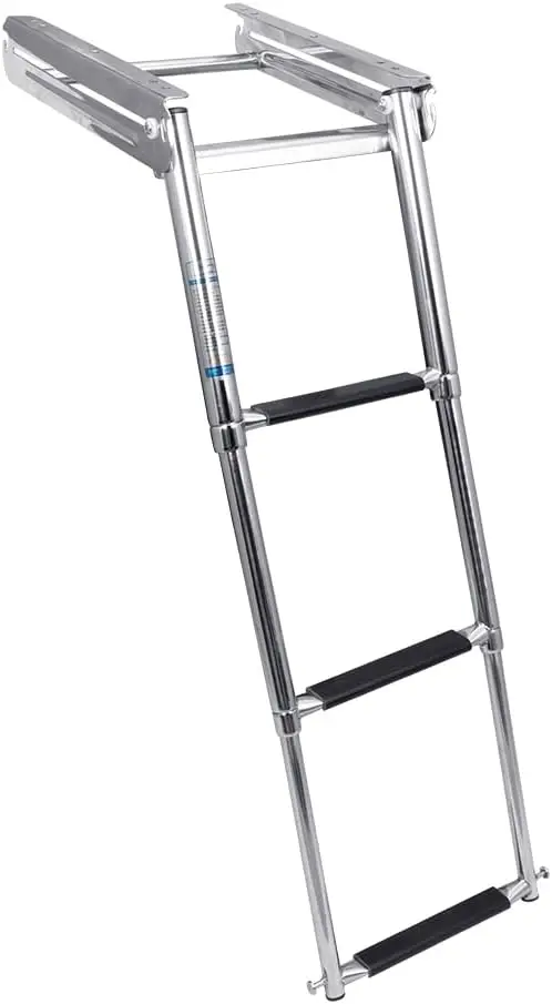 B00301Uhk-316 316 Stainless Steel Under Platform Mounted Telescoping Shelved Ladder, Hook Style Spring Loaded, 3-Step