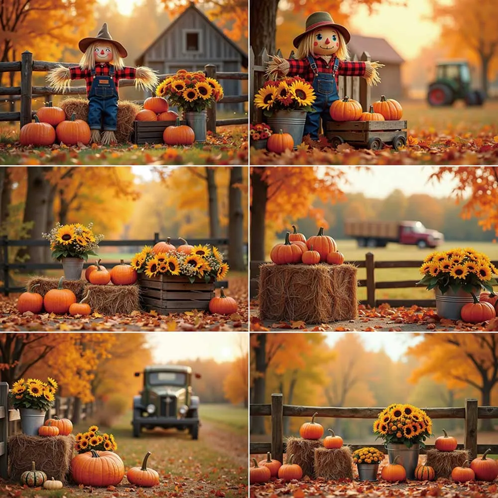 MOON.QG Autumn Farm Background Photography Pumpkin Haystack Sunflowers Photozone Backdrop Children Photo Studio Photocall Props