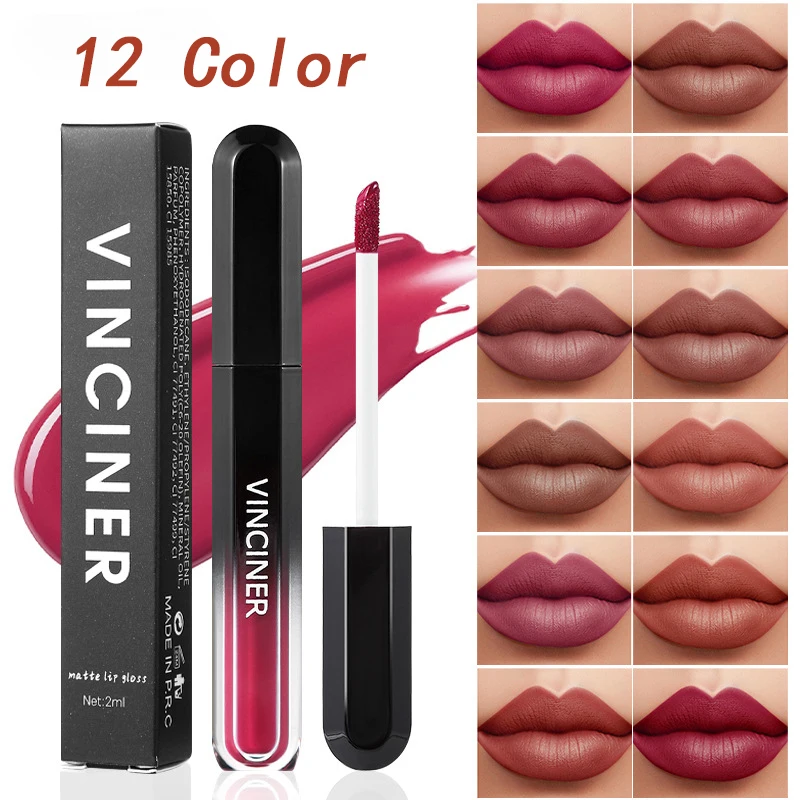 Hot 12 Color Matte Lip Gloss Velvet Texture Waterproof Lasting No Fading Fashion Liquid Lipstick Easy To Apply Cosmetics 2g