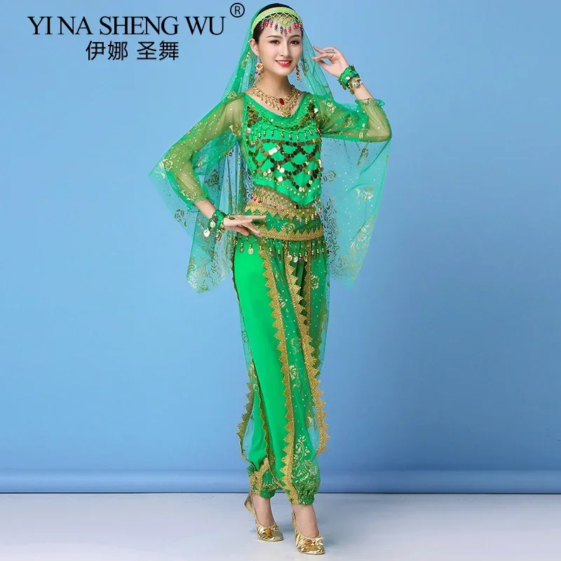 Adult Bollywood Dance Practice Clothing Belly Dancing Long-sleeved Suit Oriental Dance Costume Indian Belly Dance Sets 4 Colors