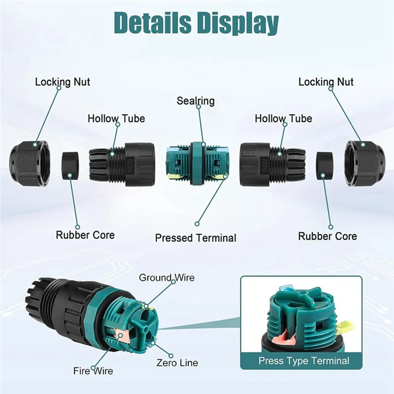 4 Uds. Caja de conexiones de 2 vías y 3 polos IP68 conector de Cable eléctrico impermeable para exteriores Ø5-12mm