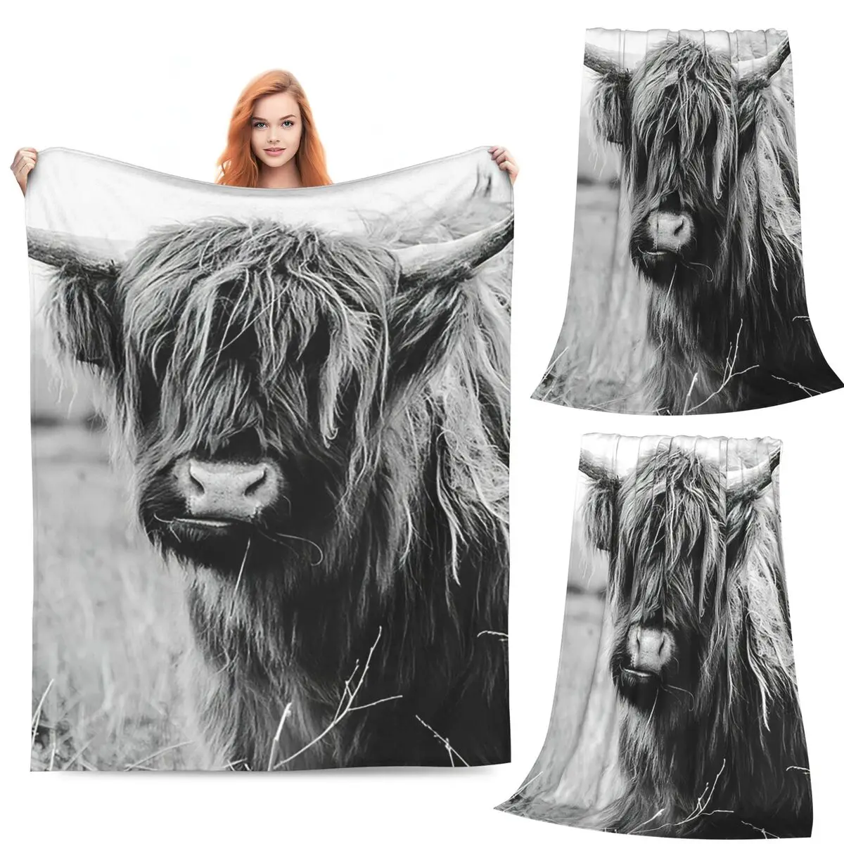 

Young Highland Cow Blankets Fleece Sofa Throw Blanket Breathable for Couch Bedding Outdoor Throws Bedspread Quilt