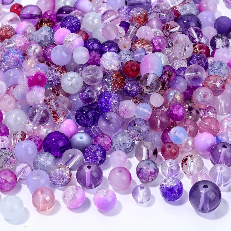 

50g Assorted Glass Beads Set Cracked Spacer Beads Craft Beading Bulk for Jewelry Making DIY Craft Bracelets Necklace Key Chains