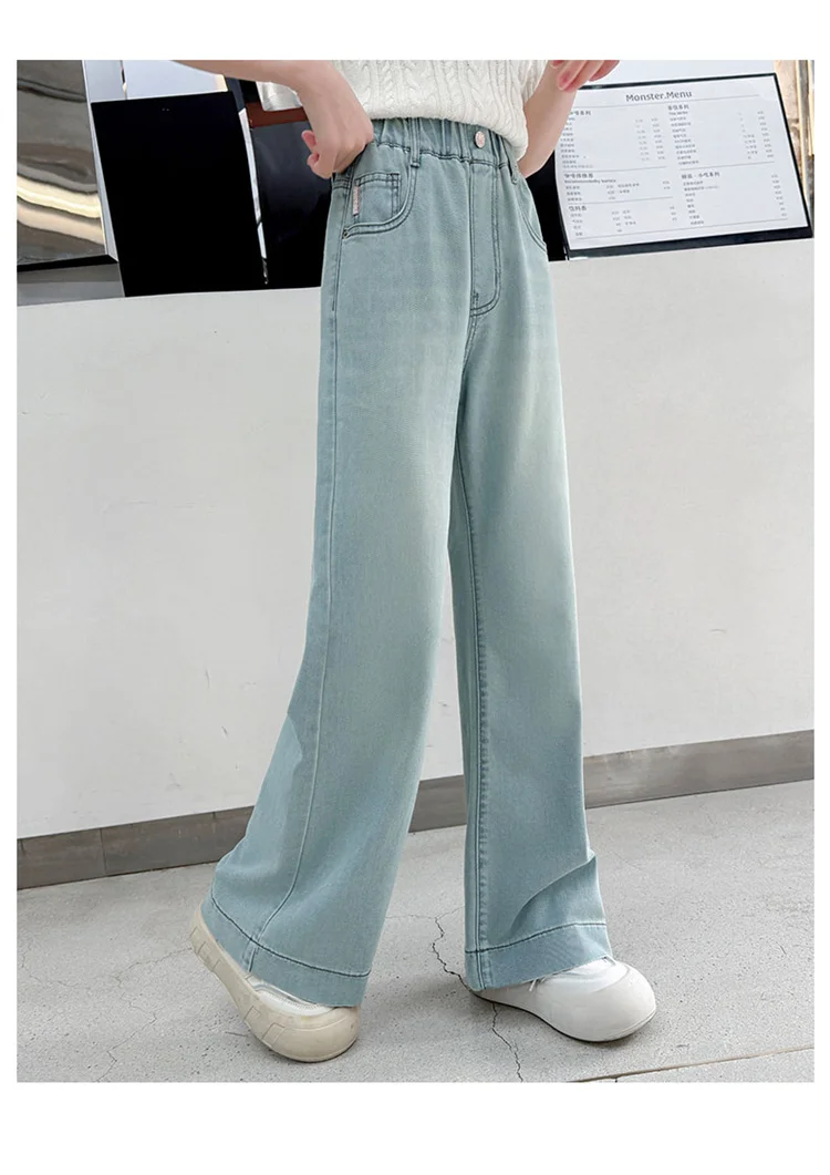 Sommerliche, weiche Lyocell-Jeans für Mädchen, ausgestellter Schnitt, dünne Bootcut-Jeans, Denim-Hose für Teenager, Kinder-Tencel-Jeans mit Schleife. – Detail 7