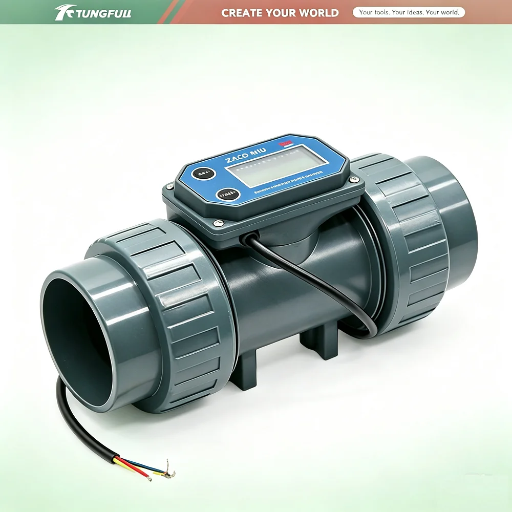 TUNGFULL Digital Turbine Flow Meter UPVC Pipeline Water Flow Sensor LCD Display DN40 Liquid Counter For Irrigation Sewage Pipe