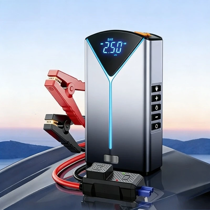 

10000 mAh Car Battery Starter&Air Pump 12V Booster Emergency Jump Starter LED Light Powerbank Compressor Auto Splitter