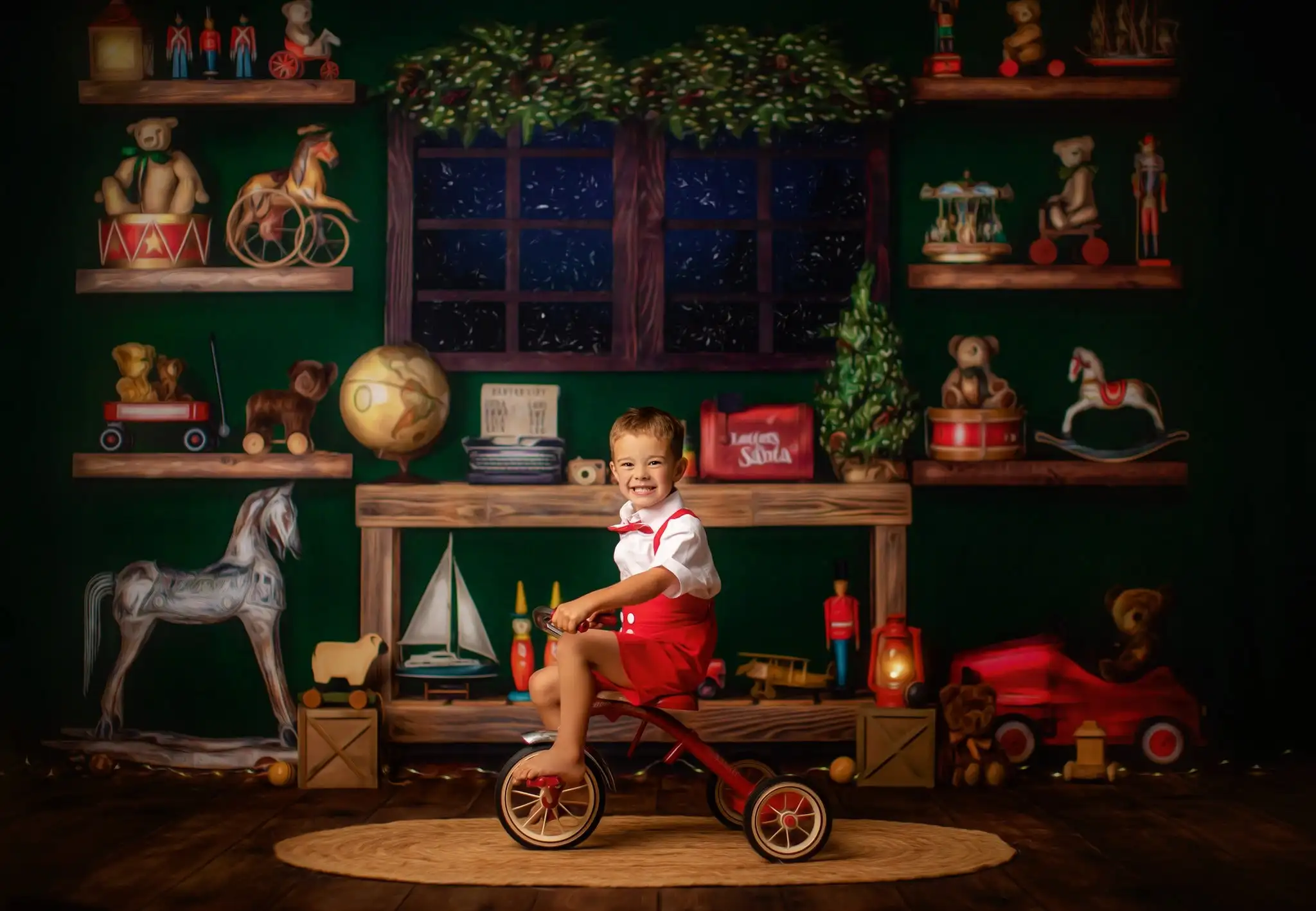 Sfondi per officina di Babbo Natale Bambini Puntelli per fotografia per adulti Bambino Decorazioni per bambini Regalo Cavallo di troia Noce Clip