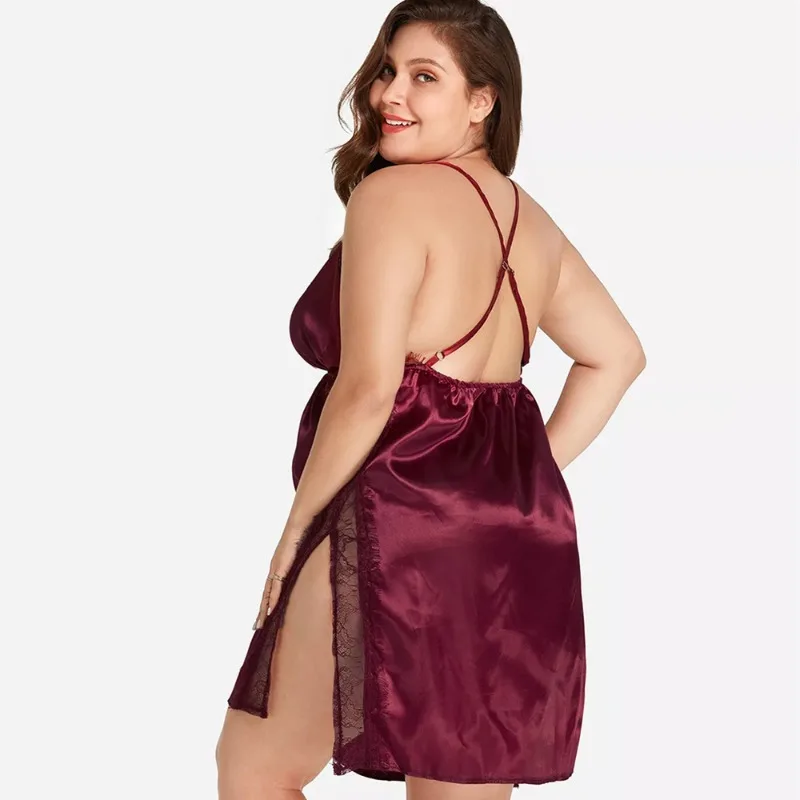 8XL Plus Size Women Sleepwear Sexy Lace Satin Nightgown 150kg Female Slips V Neck Negligee with Adjustable Straps Pajamas 6XL